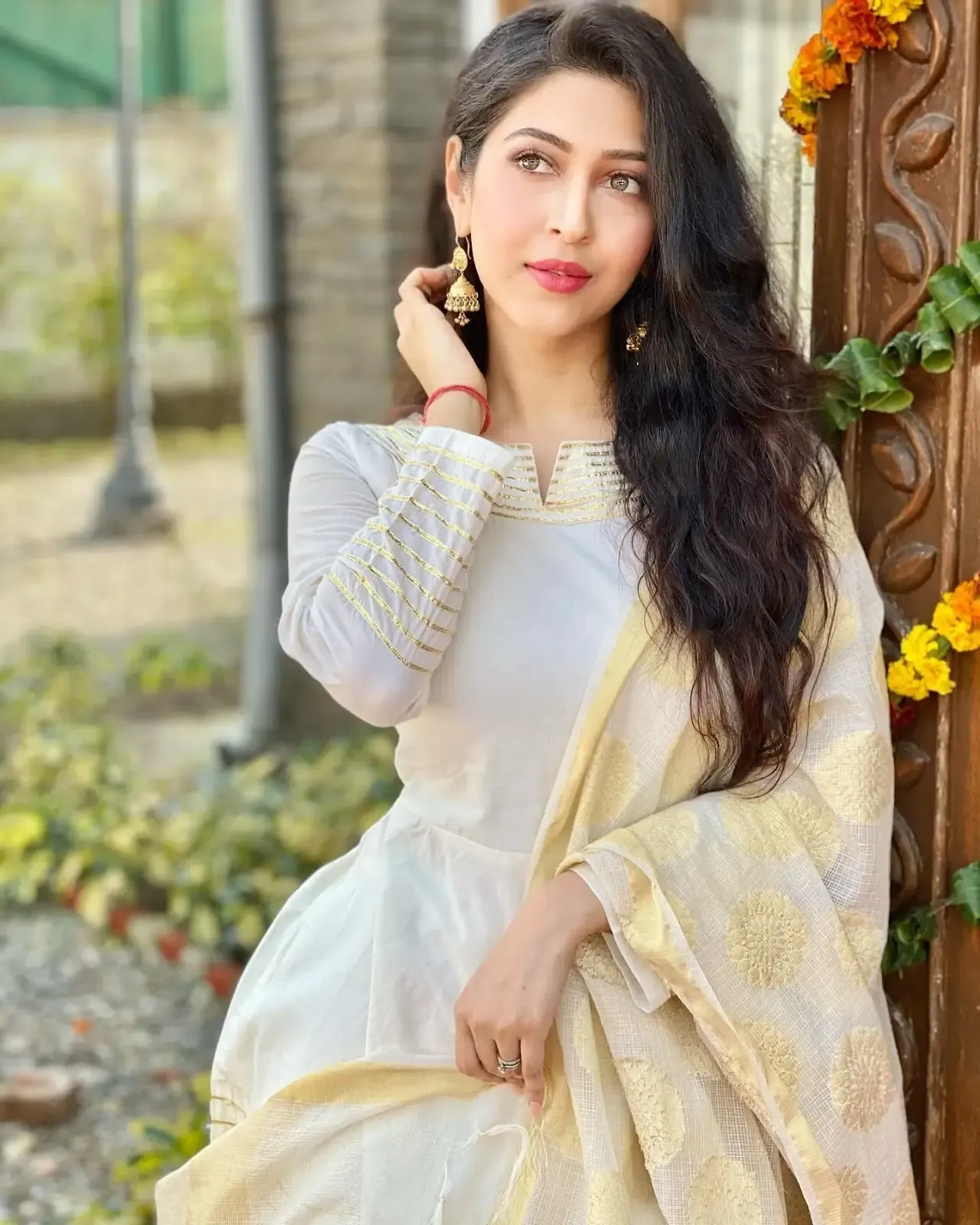 North Indian Actress Sonarika Bhadoria in Traditional White Dress